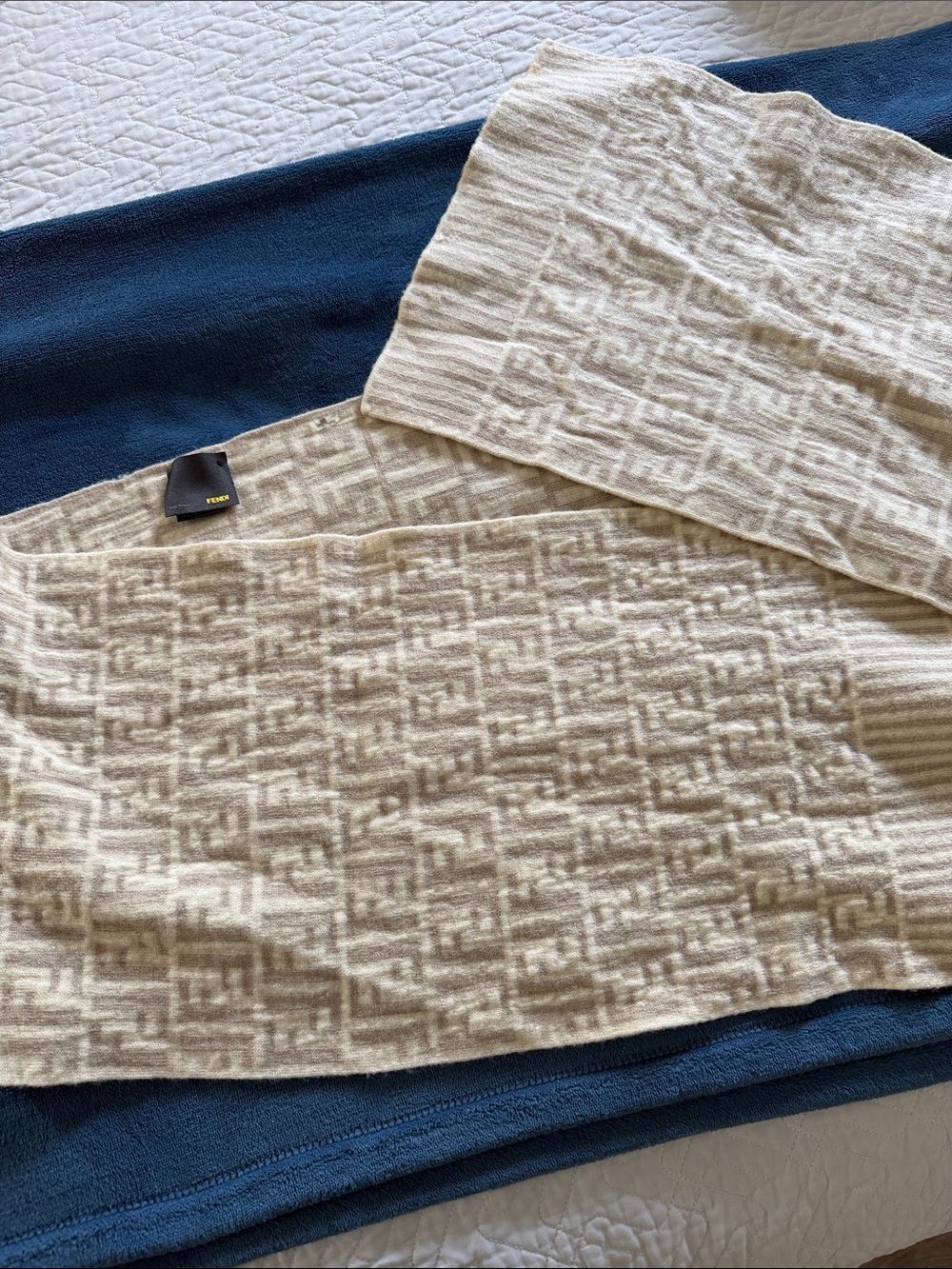 Fendi Cream Tonal FF Logo Scarf
